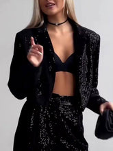 Pantalones clásicos de cintura alta con bolsillos y lentejuelas